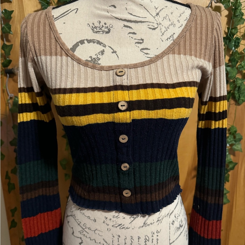 Fun multiple color crop top sweater top
